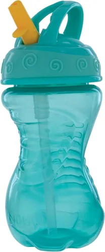 Vista 4 de Nuby Flip-It - Vasos duros con pajita Vari-Flo (paquete de 2) 10 onzas, resistentes a derrames, a partir de 12 meses, color aguamarina/rojo