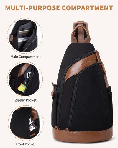 Vista 4 de Celvetch Sling Bag for Men - Canvas Sling Backpack Mens Crossbody Bag Large Shoulder Bag for Work