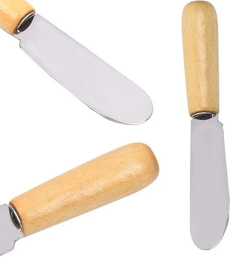 Vista 3 de 10 cuchillos pequeños de mantequilla con mango de madera de 4 pulgadas, de acero inoxidable, borde recto, esparcidor de queso y mantequilla, crema