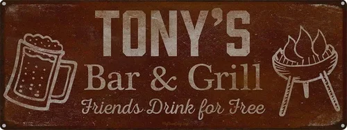 Vista 68 de Adam's Bar and Grill Friends Drink for Free, cartel de aluminio de 5.75 x 15.5 pulgadas, accesorios personalizados para bar y decoración de pared