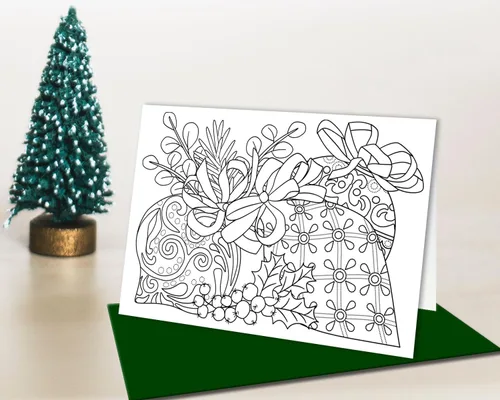 Vista 8 de Tarjetas de Navidad para colorear para adultos y niños Tarjetas de Navidad colorables, interior en blanco para tu mensaje, 10 diseños diferentes