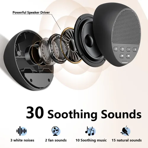 Vista 2 de Máquina de sonido portátil Máquina de ruido blanco, sin parar, 30 sonidos relajantes para bebés, niños y adultos, máquina de sueño de ruido rosa