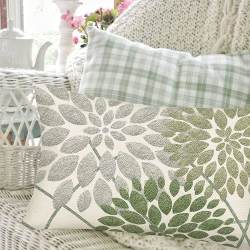 Vista 4 de Fukeen Dahlia - Fundas de almohada florales de 12 x 20 pulgadas, diseño geométrico de hojas de flores, color verde salvia, fundas de almohada de 3