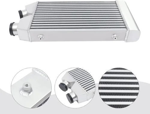 Vista 5 de Intercooler turbo universal de aluminio de 2.5 pulgadas de E/S de 24.5 x 12.5 x 3 pulgadas, un lado universal de aluminio Turbo Intercooler