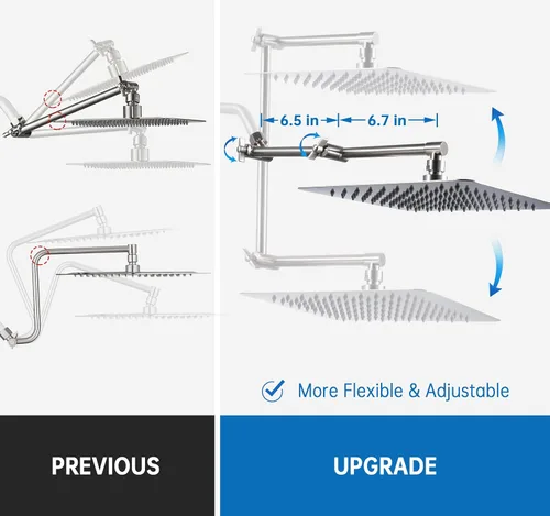 Vista 4 de G-Promise Brazo de Extensión para Cabezal de Ducha de 13 Pulgadas, Extensor de Latón Macizo Ajustable en Altura y Ángulo, Eleva o Baja la Ducha
