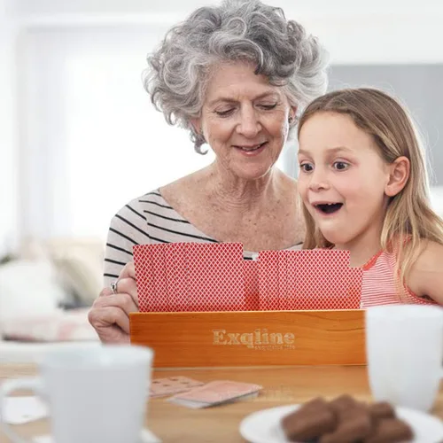 Vista 6 de Exqline Juego de 2 soportes de madera para naipes para niños, personas mayores y adultos, 9.84 pulgadas 3.1 pulgadas, lo suficientemente portátil