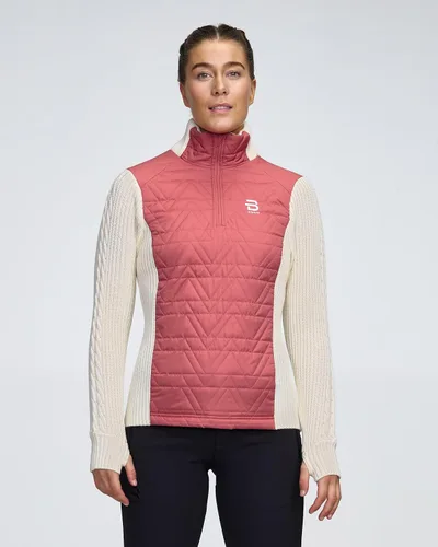 Vista 3 de B DÆHLIE Daehlie - Suéter cómodo con media cremallera para mujer, sudadera con aislamiento de mezcla de lana