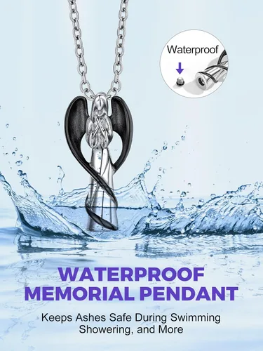Vista 4 de Richsteel Collares de urna para cenizas para mujeres y hombres, collar con colgante de cremación para cenizas, joyería conmemorativa de acero