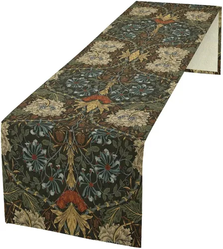 Vista 45 de Camino de mesa con diseño de patas de perro, lindo animal con estampado de patas de cachorro, decoración de fiesta de cumpleaños, casa de campo