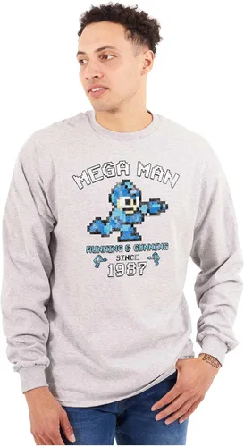 Vista 4 de Brisco Brands Retro Mega Man Running and Gunning Camiseta de manga larga para hombres y mujeres
