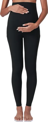 Vista 6 de POSHDIVAH Leggings de entrenamiento de maternidad para mujer sobre el vientre, pantalones de yoga con bolsillos, ropa deportiva suave, pantalones