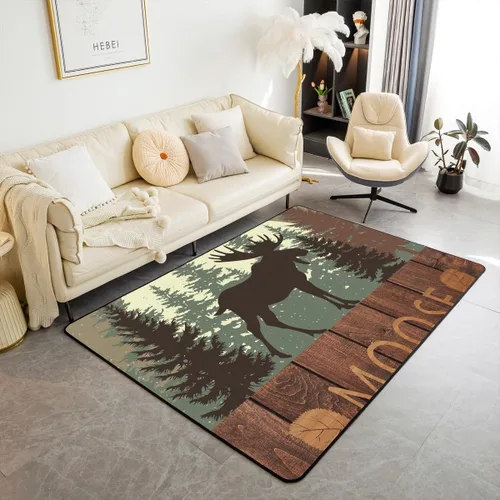 Vista 17 de Castle Fairy Alfombra antideslizante para sala de estar, diseño de ciervos salvajes, pinos de la selva, alfombra antideslizante para sala de estar