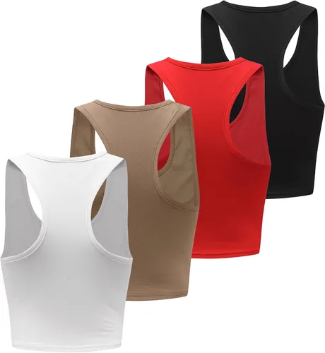 Vista 3 de Formeet17 Camiseta corta sin mangas básica para mujer, 4 piezas, cuello redondo, espalda cruzada