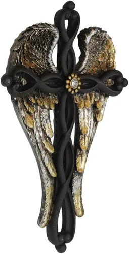 Vista 5 de Ebros Gift Alas de ángel dorado con nudo trenzado negro decoración cruz placa angelical diseño inspirador colgante cruces decorativas