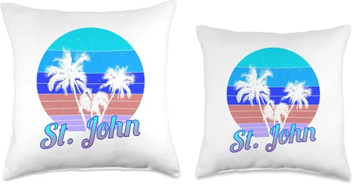 Vista 3 de St. John Retro Tropical Palm Trees Vacation Throw Pillow