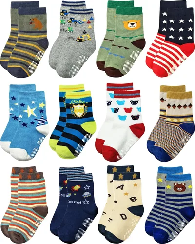 Vista 13 de RATIVE - Calcetines antideslizantes con agarres para bebé, bebés, niños pequeños, niños y niños