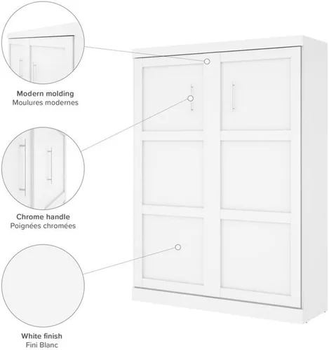 Vista 7 de Pemberly Row Cama de pared de doble montaje tamaño Queen con listones de madera en madera, en blanco, no necesita somier, fácil montaje