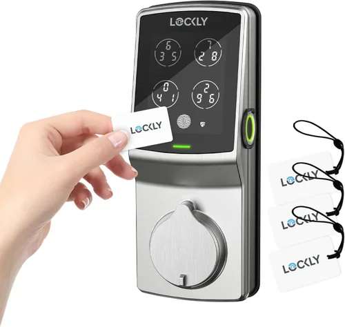 Vista 9 de Lockly Secure Plus - Cerradura de puerta inteligente, entrada sin llave con huella digital y tarjeta RFID, teclado PIN Genie, control