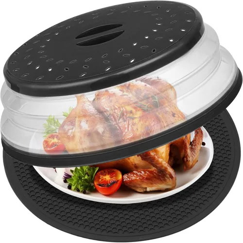 Vista 9 de Tapa para microondas con alfombrilla de silicona – Plegable, con ventilación, reutilizable, protector de alimentos y cubierta para platos