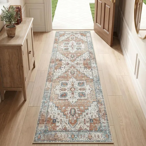 Vista 40 de jinchan Alfombra de área pequeña lavable floral vintage, alfombra de entrada simétrica de medio círculo de 2 x 3, alfombra de entrada suave de pelo