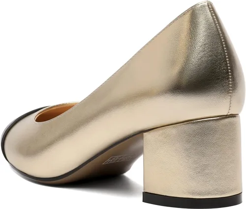 Vista 5 de Eldof Zapatos de tacón bajo y grueso para mujer, con puntera redonda, sin cordones, para bodas, fiestas, oficina, zapatos de vestir clásicos de 2