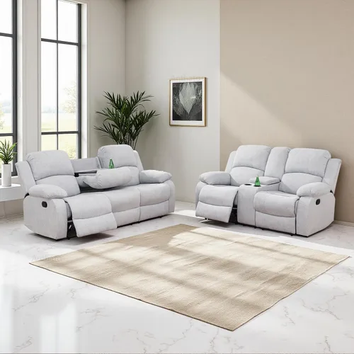 Vista 26 de Juego de sala de Estar reclinable de 3 piezas, juego de sofá reclinable Manual para conjunto de muebles de sala de Estar, con consola de Rojo