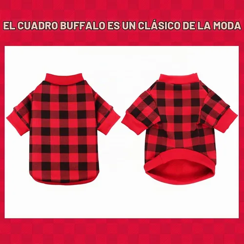 Vista 3 de Suéter de forro polar para perros pequeños con patrón de cuadros búfalo, ropa para perros suave y engrosada, ropa cálida para cachorros, suéter