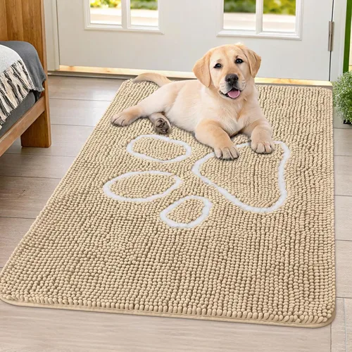 Vista 146 de Smiry Tapete para puerta de perro para patas fangosas, absorbente y Gris y negro