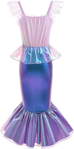 Vista 7 de Disfraz de sirena para niñas pequeñas, disfraz de princesa, Halloween, cosplay, manga mosca, trajes de juego de simulación