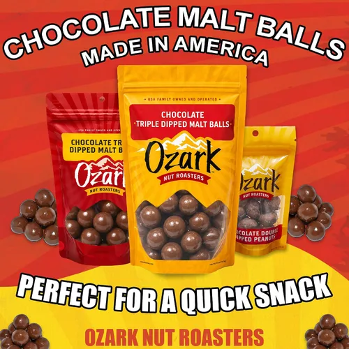 Vista 4 de OZARK NUT ROASTERS Bolas de malta de chocolate, aperitivo gourmet de caramelo malteado, rico sabor a chocolate, bolsa resellable de 14 onzas