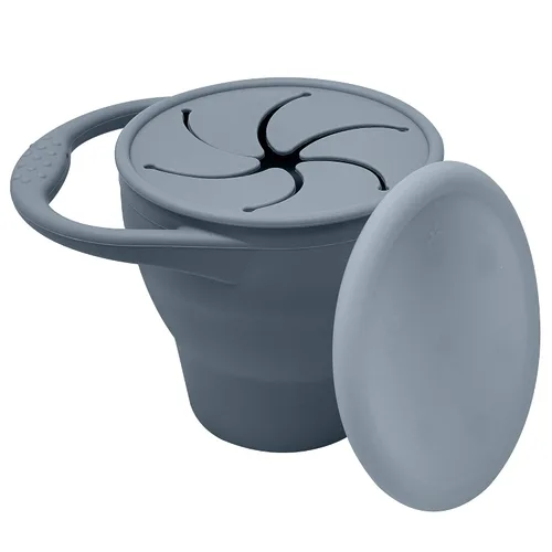 Vista 7 de BraveJusticeKidsCo - Snack Attack Cup - Contenedor de bocadillos de silicona plegable, recipiente para snacks para bebés y niños pequeños