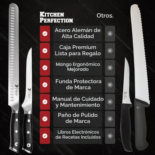 Vista 6 de Kitchen Perfection BBQ - Juego de cuchillos para cortar carne y rebanar pechuga