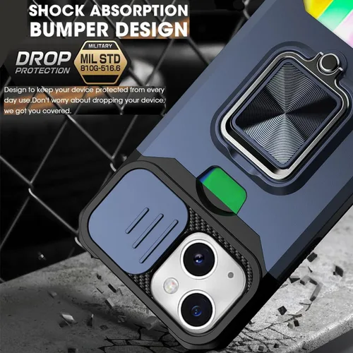Vista 4 de Funda de teléfono diseñada para iPhone 14 Plus con protector de pantalla, soporte para tarjetas, soporte de soporte, resistente, delgada, a prueba