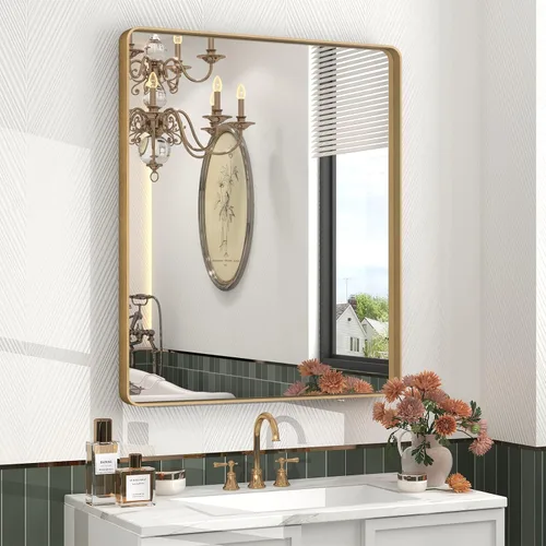 Vista 15 de Paquete de 2 espejos de baño con marco de metal negro de 22 x 30 pulgadas, espejo rectangular redondeado negro mate, antioxidante, se cuelga