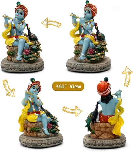 Vista 2 de Estatua hindú de Dios Señor Krishna – 4.3 pulgadas de alto, ídolo indio Krishna, escultura para oficina en casa, templo mandir, regalos Puja