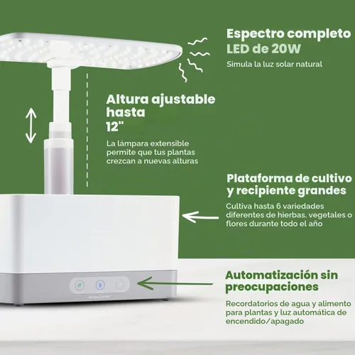 Vista 7 de Sistema hidropónico de jardín interior AeroGarden Harvest con luz de cultivo LED y kit de hierbas, con capacidad para hasta 6 cápsulas, color blanco