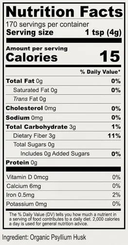 Vista 3 de Polvo de Cáscara de Psyllium Orgánico de Anthony's, 1.5 lb, Sin Gluten, Sin OGM, Finamente Molido, Apto para Dieta Cetogénica