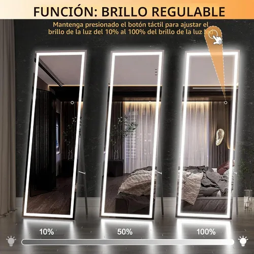 Vista 5 de Hasipu - Espejo de cuerpo entero con luces, 56 x 16 pulgadas, espejo de pie con led para montaje en pared para sala de estar, dormitorio y Negro