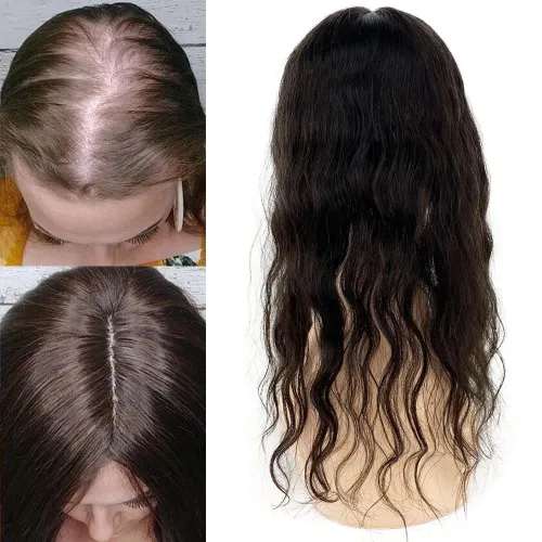 Vista 2 de Base superior de seda con clip para mujer, 5.9x5.9 in de largo, europeo, ondulado, virgen, cabello humano, pieza de cabello transpirable para #1