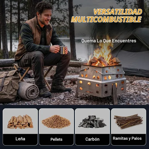 Vista 9 de KingCamp Portable Camping Grill 304 Stainless Steel Wood Barbecue Grill