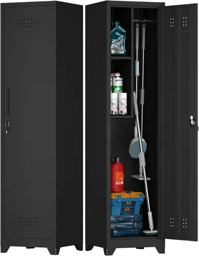 Vista 22 de Armario de almacenamiento de garaje de 28 pulgadas de alto, gabinetes de pared de garaje de metal con puertas y estantes, gabinete pequeño