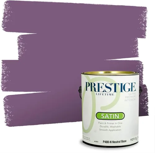 Vista 128 de PRESTIGE Pinturas de pintura interior e imprimación en uno, 1 galón, plano, combinación comparable de Sherwin Williams* Kimono Violet*
