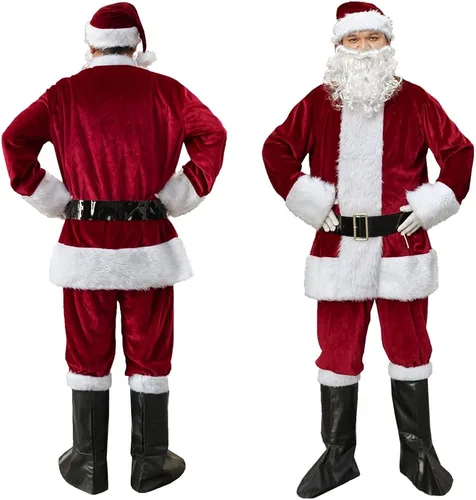 Vista 4 de KLLOUZE Christmas Santa Claus Suit, Adult Men's Santa Costume, Xmas Classic Flannel Cosplay Clothes, Santa Fancy Suits Outfit