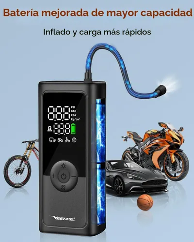 Vista 3 de Bomba pequeña para neumáticos de bicicleta, bomba de aire eléctrica portátil de 120 PSI con parada automática, inflador de bicicleta con válvula