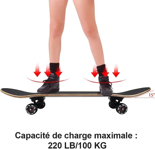 Vista 8 de NPET Pro - Patineta (Skateboard) completa de 31 pulgadas y 7 capas de arce canadiense. Patineta cóncava