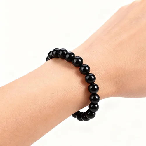 Vista 2 de Long tiantian Shungite Pulsera de ónix negro, joyería negra para mujeres y hombres, pulsera de piedra de obsidiana, regalos de joyería