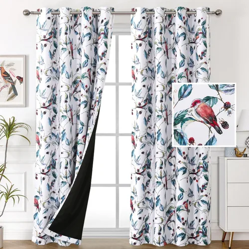 Vista 15 de H.VERSAILTEX Cortinas 100% opacas de 63 pulgadas de largo, juego de 2 paneles de cortinas estampadas con aislamiento térmico para dormitorio
