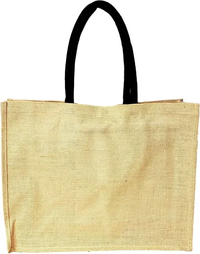 Vista 4 de SONA G DESIGNS Yute de estilo vintage con bolsillo de algodón negro reutilizable bolsa de compras grande