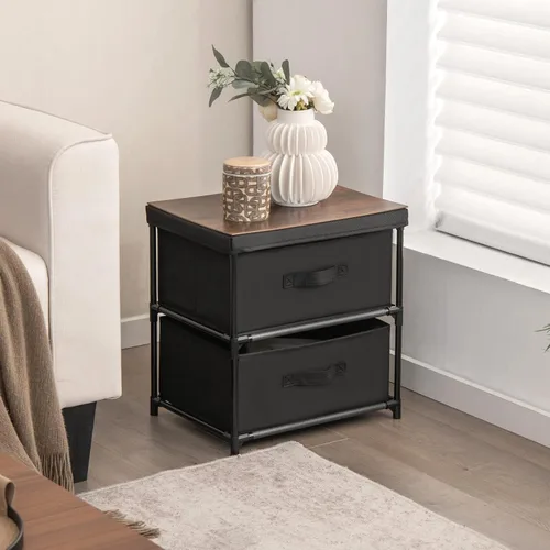 Vista 8 de GOFLAME Cómoda de tela con 2 cajones, mesita de noche para dormitorio, mesita de noche con contenedores y asas de tela extraíbles, mesa auxiliar