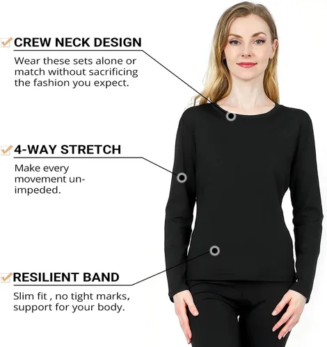 Vista 2 de HEROBIKER - Conjunto de ropa interior térmica para mujer, ultra suave, parte superior e inferior, capa de base larga, con forro polar